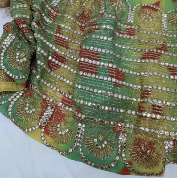 Sangeet / Mehndi green, yellow, red lengha choli - Picture 9 of 9